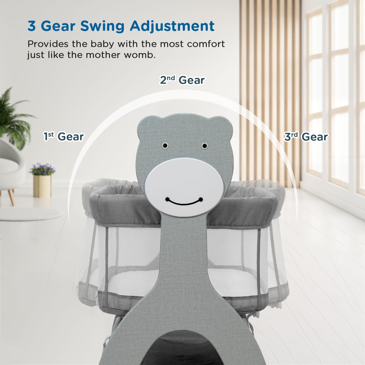 Comforting electric baby swing and sleeper, providing gentle motion and music for peaceful sleep for newborns. www.usmile.toys